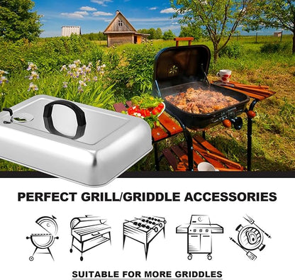 13 x 9.75Inch Cheese Melting Domes, HaSteeL Rectangular Basting Steam Cover with Adjustable Vent, Heavy Duty Stainless Steel Grill Lid for Flat Top Griddle Outdoor & Indoor, Dishwasher Safe(2-Pack)