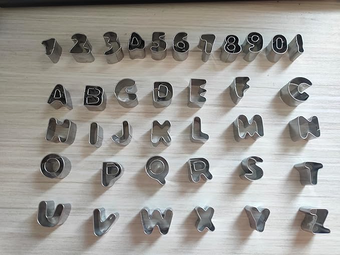 Mini Alphabet Number Cookie Cutters Sets of 37 Pieces Letter Mold Tools for Fondant Biscuit,Cake,Fruit,Vegetables,or Dough Stainless Steel