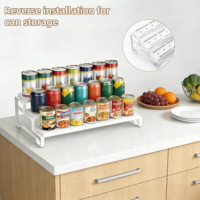 SANKEU Expandable Spice Rack Organizer for Cabinet 3 Tiered Metal Seasoning Organization with Guardrails Spice Shelf Storage for Jars Adjustable Length 13"-21" White 1Pack - Image 6