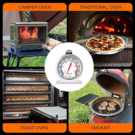 Stainless Steel Oven Thermometer 50-300°C/100-600°F, Analog Instant Read, Battery-Free Kitchen Cooking Thermometer, Hook & Stand Design Food Thermometer for Oven, Grill, Smoker, Fryer - Image 6