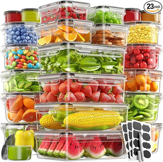 46 Piece Food Storage Containers with Lids(23 Containers & 23 Lids), BPA-Free Plastic Food Containers for Kitchen Storage and Organization, Leak Proof Meal Prep Container, Includes Labels & Pen by Canfanni