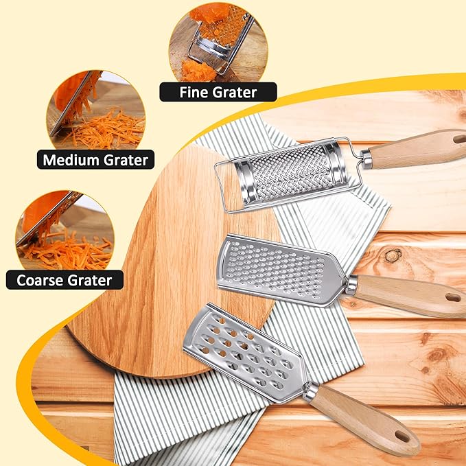 Handheld Cheese Graters with Cleaning Brush Stainless Steel Vegetable Grater with Wood Handle Multifunctional Kitchen Food Shredder for Chocolate Butter Nuts Ginger (Wooden Handle) By beardo decor - Image 4