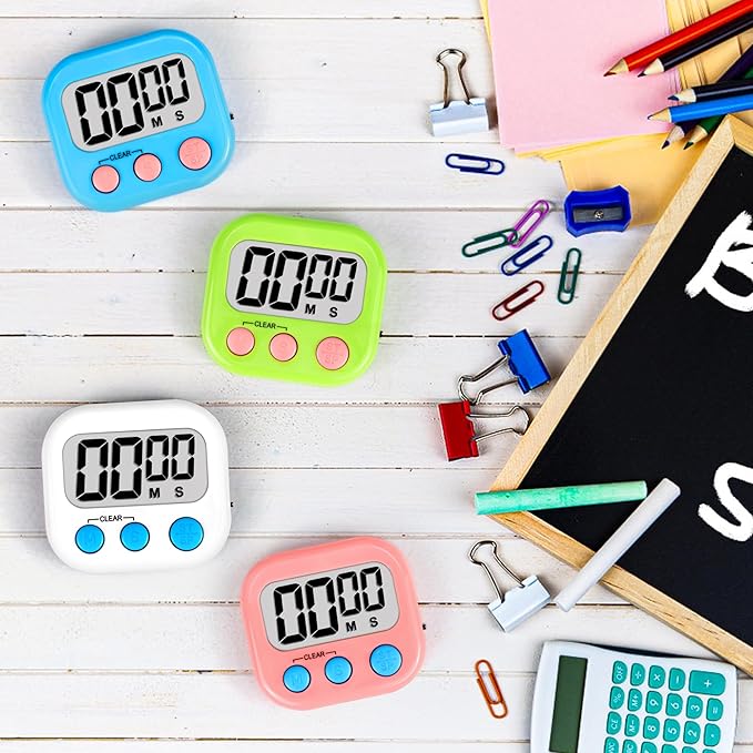 Digital Timer for Kids Teacher Supplies Classroom Timer for Study Learning Management Kitchen Work Exercise-4Pack Pink Blue Green White - Image 4
