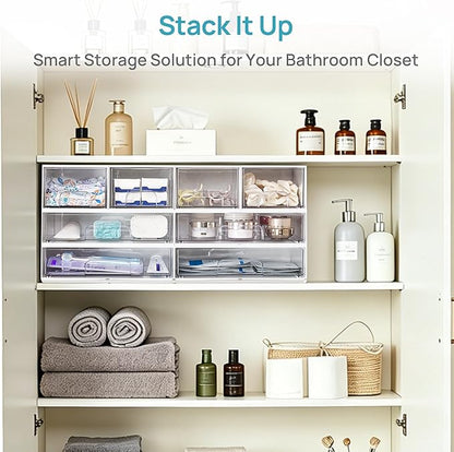 Vtopmart 2 Pack Clear Stackable Storage Drawers,12.1''W Plastic Organizers Bins for Beauty Supplies, Ideal for Vanity, Bathroom, Cabinet, Room Organization, White - Image 6