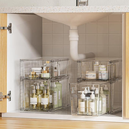 Vtopmart 8 Pack Clear Stackable Storage Drawers,Easy to Assemble Bathroom Organizers and Storage with handles,Plastic Drawers for Kitchen Pantry,Cabinet,Under Sink Organization - Image 2