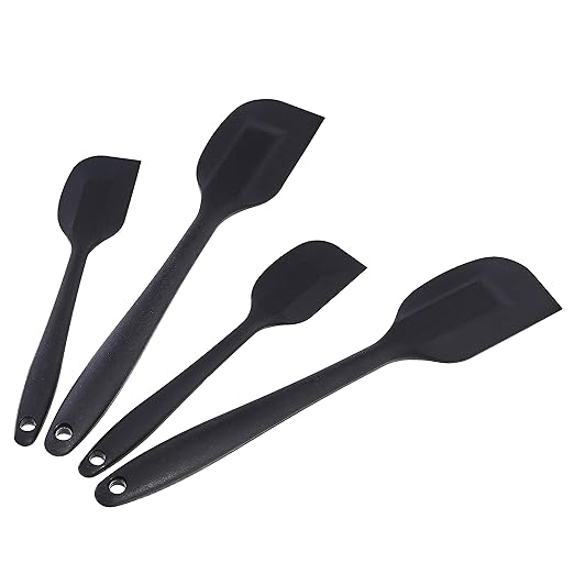 Amazon Basics Non-Stick Heat Resistant Silicone Spatula Set, Dishwasher Safe, BPA Free, Food Grade, 2 Small & 2 Large, Black, Pack of 4 by AmazonBasics
