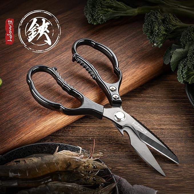 Emojoy Kitchen Shears for Food, Titanium Kitchen Scissors All Purpose, Japanese 5Cr15MoV Steel Heavy Duty Blades for Meat, Herbs & Poultry, Dishwasher Safe - Image 3