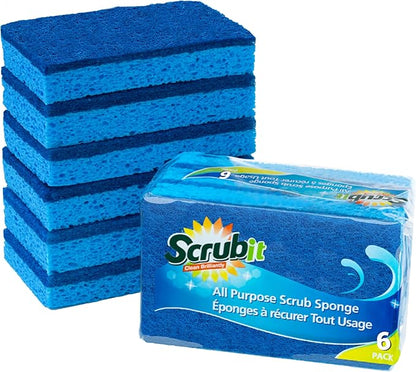 SCRUBIT Kitchen Scrub Sponges - Non-Scratch Dishwashing Sponge for Cleaning Dishes, pots and Pans - 12 Pack (Blue) by SCRUBIT