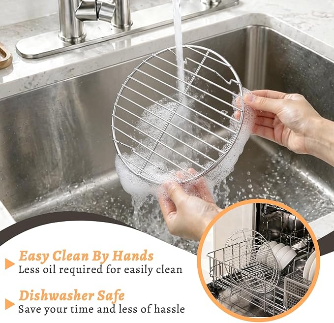 P&P CHEF Round Cooking Rack, 3 Pcs Stainless Steel Baking Cooling Steaming Grilling Rack, Fits Air Fryer/Stockpot/Pressure Cooker/Round Cake Pan, Oven & Dishwasher Safe (7.5 + 9 + 10.5 Inch) - Image 7