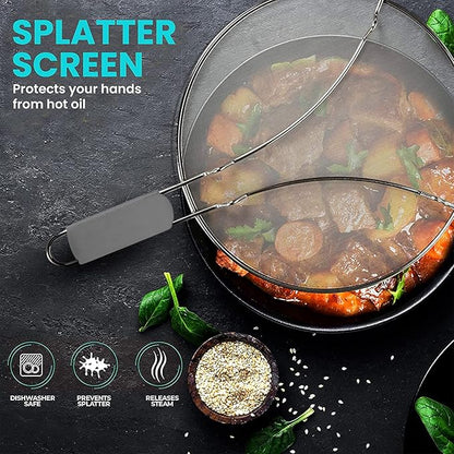 13" Grease Splatter Screen for Cooking | Stainless Steel Oil Splatter Guard and Ultra-Fine Mesh Protects Skin from Burns | TPR Tight-Grip Handle (Grey) - Image 2