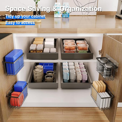 MUSTORN 3 Pack Adhesive Cabinet Door Organizer, Lid Organizers Inside Cabinet Food Container/Tumbler Lid Organizer and Storage Cup Lids Holder for Kitchen & Bathroom Wall Mounted(Black) - Image 3