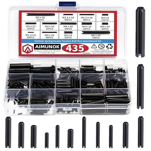 435-Piece Roll Pin Assortment Kit - Slotted Tension Pins, Split Dowels & Expansion Spring Pins - Includes M1.5 to M6 Sizes (13 Types) - Durable Spring Steel for Secure Fastening by AIMUNOK