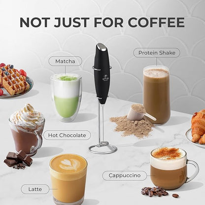 Zulay Kitchen Powerful Milk Frother Wand With 2 Duracell Batteries - Ultra Fast Handheld Drink Mixer - Electric Whisk Foam Maker for Coffee, Lattes, Cappuccino, Matcha, Hot Chocolate & Creamer - Black - Image 4
