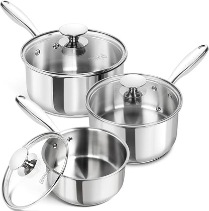 MICHELANGELO Stainless Steel Sauce Pan Set - 1, 2, 3 Qt Saucepans with Lids, Small Stainless Steel Pots for Cooking, Induction Compatible, Dishwasher & Oven Safe by Michelangelo