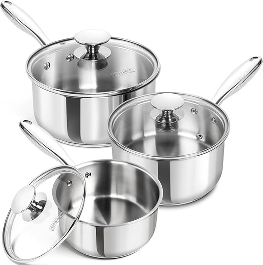 MICHELANGELO Stainless Steel Sauce Pan Set - 1, 2, 3 Qt Saucepans with Lids, Small Stainless Steel Pots for Cooking, Induction Compatible, Dishwasher & Oven Safe by Michelangelo