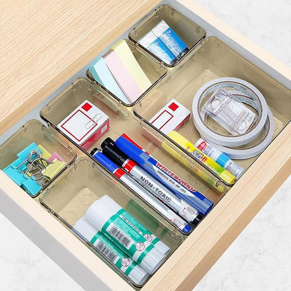 StorMiracle 16 PCS Drawer Organizer Set, 5 Varied Size Bathroom and kitchen Drawer cabinet organizer Trays, Clear Storage Bins for Makeup, Jewelry, Utensils and Gadgets, Champagne - Image 6