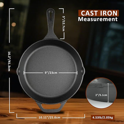 10 Inch Cast Iron Skillet, Pre-Seasoned Frying Pan for Oven, Stovetop, Grill & Campfire, Durable, Non-Toxic, Even-Heating Cookware, Black - Image 2