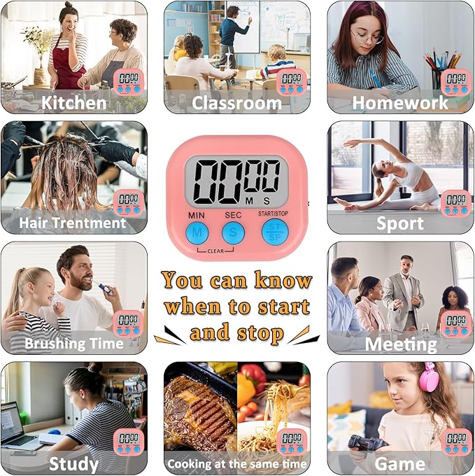 ZILLEEN 6 Pack Kitchen Timers for Cooking Digital Classroom Timers for Teachers Kids Blue Green Pink - Image 4