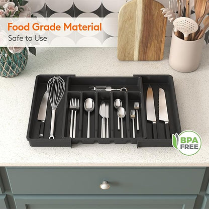 Lifewit Silverware Drawer Organizer, Expandable Utensil Tray for Kitchen, BPA Free Flatware and Cutlery Holder, Adjustable Plastic Storage for Spoons Forks Knives, 13-22 x 15", Black - Image 7