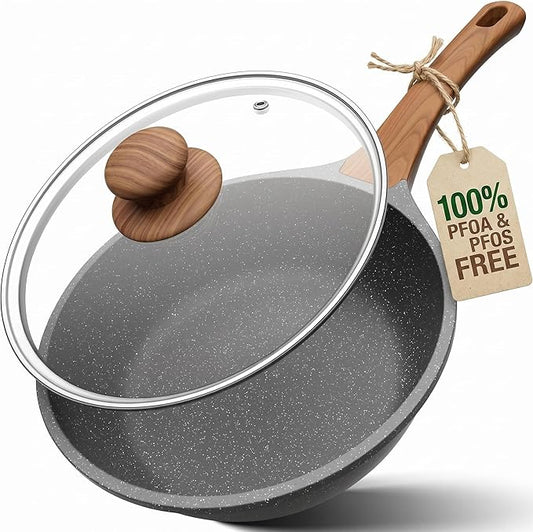 YASHE 11 Inch Nonstick Saute Pan with Glass Lid, 4.5 QT Large Deep Skillet & Frying Pan, Healthy Granite Stone Cookware for Family, One Pan Replaces Five, Induction Compatible, PFOA Free