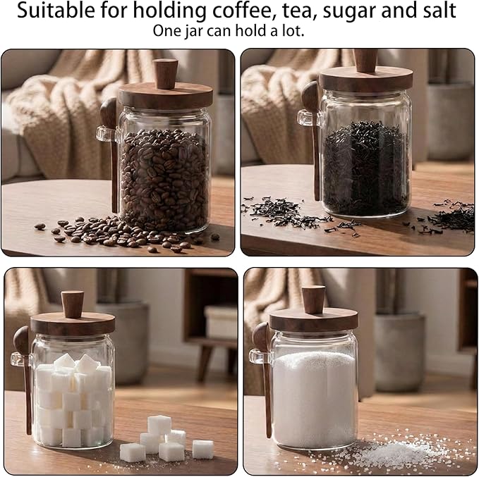 Set of 3 Glass Jars Containers with Wooden Lids and Scoop Clear Canister Jars Set with Spoon for Kitchen Food Storage Coffee Tea Sugar Decorative Countertop Organization Jars 31 oz (3) - Image 2