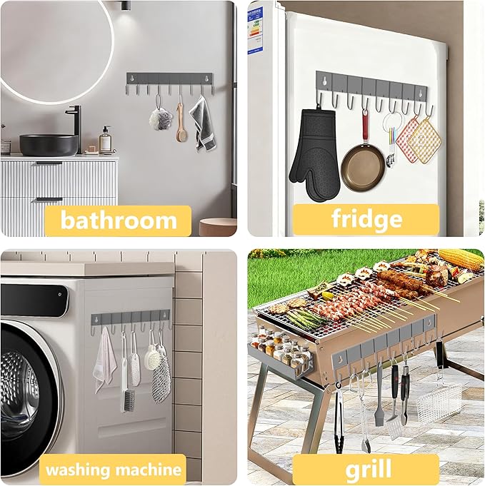 SMRCAD Magnetic Spice Rack Organizer for Fridge Seasoning Organizer for Kitchen storage with Screw Magnetic Shelf with Hook for Refrigerator and Oven (4pack1hook-Grey) - Image 4