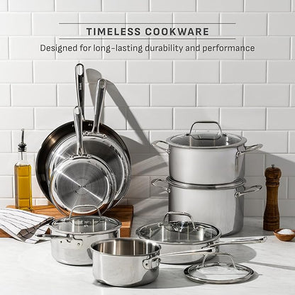 T-fal Pro Tri-Ply Stainless Steel Cookware Set 13 Piece Induction Compatible, Oven Safe 500F, Lids 350F, Fast & Even Heat, Pots and Pans Set, Professional Quality, Kitchen Essentials, Silver - Image 4