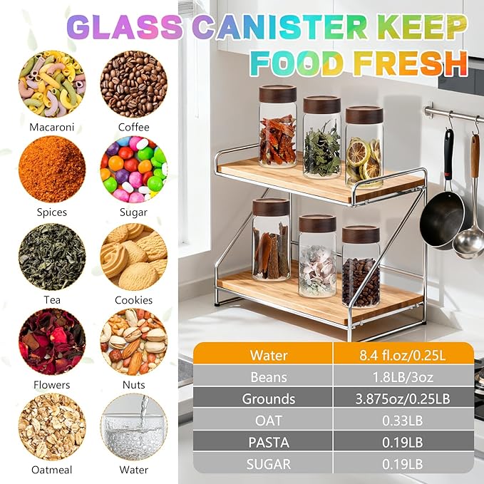 8oz Airtight Glass Jars Small Spice Storage Canister with Wooden Lid Clear Glass Food Container Canning Jar for Cookies Overnight Oats Yogurt Pantry Sugar Tea Coffee Bath Salts (6×250ml(8.4oz)) - Image 3