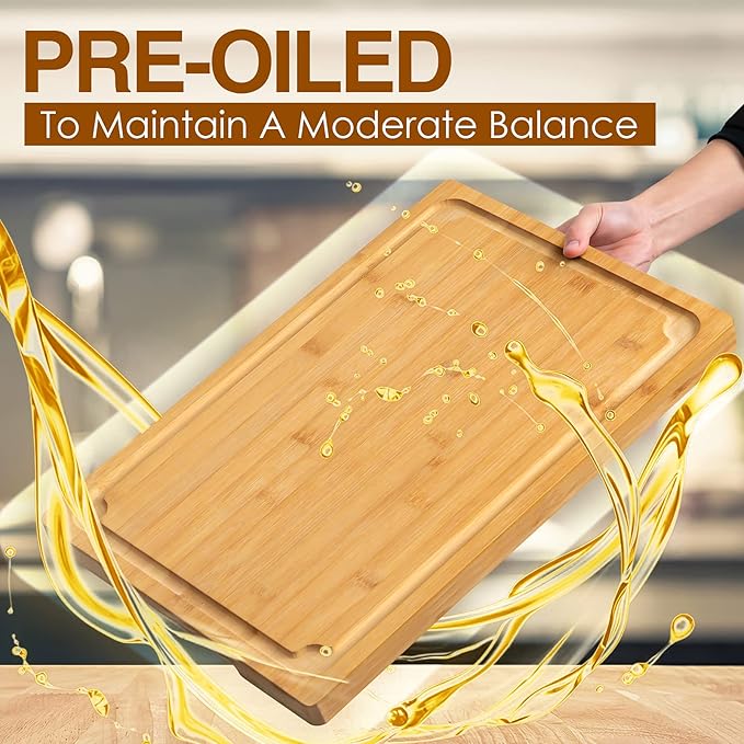 2XLarge Cutting Board, 20" Bamboo Cutting Boards for Kitchen with Juice Groove and Handles Kitchen Chopping Board for Meat Cheese board Heavy Duty Serving Tray, 2XL, Empune - Image 5