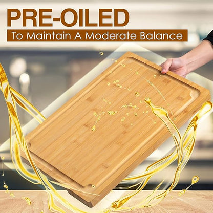 2XLarge Cutting Board, 20" Bamboo Cutting Boards for Kitchen with Juice Groove and Handles Kitchen Chopping Board for Meat Cheese board Heavy Duty Serving Tray, 2XL, Empune - Image 5