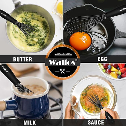 Walfos Whisk 5+7in/12cm+17cm Mini Whisk,Silicone Whisks Non Scratch Heat Resistant (480°F). Nice for stirring individual eggs and mixing small amounts of powder and sauce.Dishwasher Safe.Black - Image 5