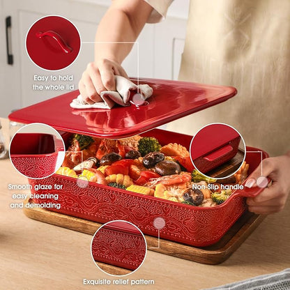 Casserole Dish with Lid, Ceramic 9x13 Casserole Dish for Oven, Rectangular Bakeware, Large Baking Dish with Handles for Holiday Cooking, Roasting, Baking, Oven & Microwave Safe (Red) - Image 6