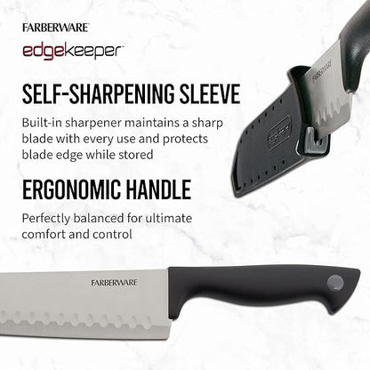 Farberware Edgekeeper 7-Inch Santoku Knife with Self-Sharpening Blade Cover, High Carbon-Stainless Steel Kitchen Knife with Ergonomic Handle, Razor-Sharp Knife, Black - Image 4