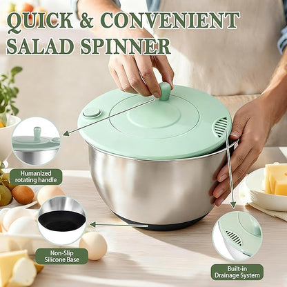 Unokit Stainless Steel Salad Spinner - Large Spinner with Non-Slip Base and 5 Blade Slicers, Dishwasher Safe Lettuce Spinner for Efficient Salad Preparation and Food Washing in Kitchen - Image 6