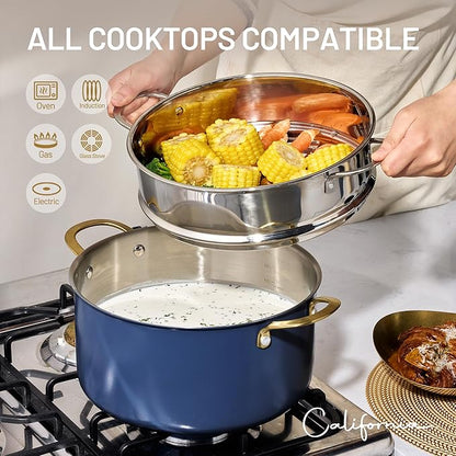 CAROTE 8QT Full Clad Tri Ply Stainless Steel Stock Pot with Lid, Kitchen Stockpot Soup Pot, Outer Ceramic Layer, Even Heating, All Stoves Compatible, Oven & Dishwasher Safe, Stay Cool Handle, Blue - Image 6