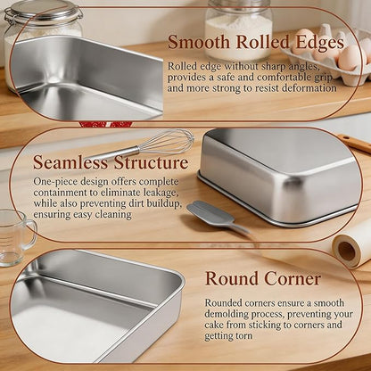 LIANYU Baking Pan Set of 2, 12⅓ x 9¾ x 2 Inch Cake Lasagna Brownies Casseroles Pan, Rectangle Stainless Steel Bakeware Set for Baking Roasting, Toaster Oven & Dishwasher Safe, 2 Pans