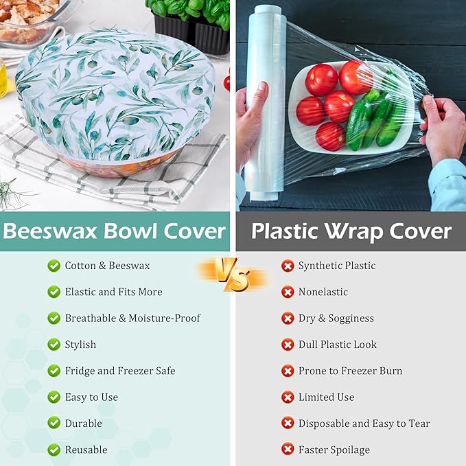 5-Size Reusable Beeswax Bowl Covers for Bread Proofing, Cotton Cloth Flexible Beeswax Wraps for Food Storage(Little Daisy) - Image 7
