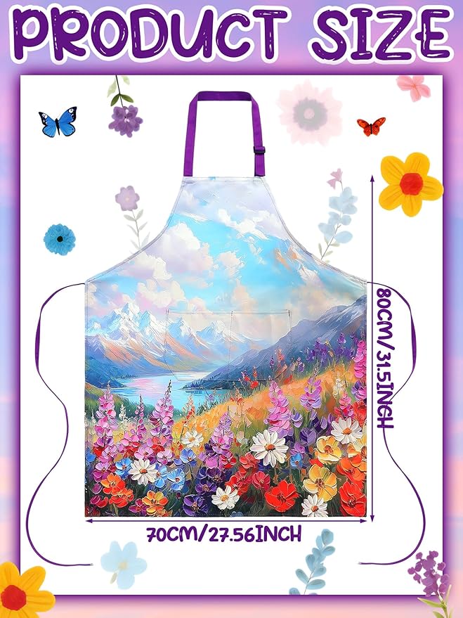 Bencailor 6 Pcs Spring Kitchen Aprons with Pockets Flower Rooster Bee Butterfly Sunflower Summer Aprons Bulk for Women(Colorful,Flower) - Image 3