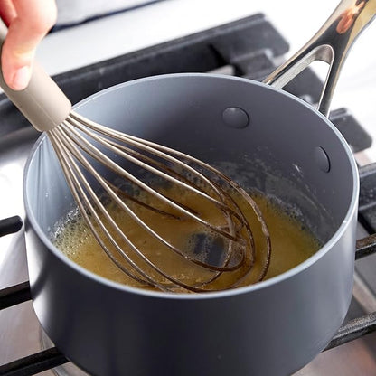 GreenPan Silicone Whisk, Mixing Blending Beating Stirring Cooking Kitchen Utensil, Flexible Rubber Nonstick Cookware, Rigid Steel Core, Heat-Resistant, Anti-Slip Handle BPA-Free Dishwasher Safe, Taupe - Image 3