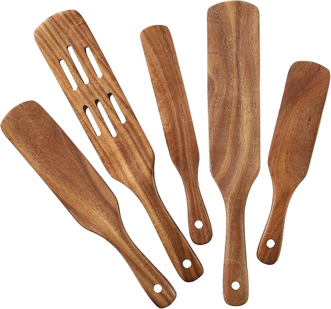 MESSON Wooden Spurtle Set, 5 Pcs Premium Wood Spurtles Kitchen Tools Wooden Spatula Spoons Utensils Set for Nonstick Cookware Instant Pot Cooking Baking by Messon