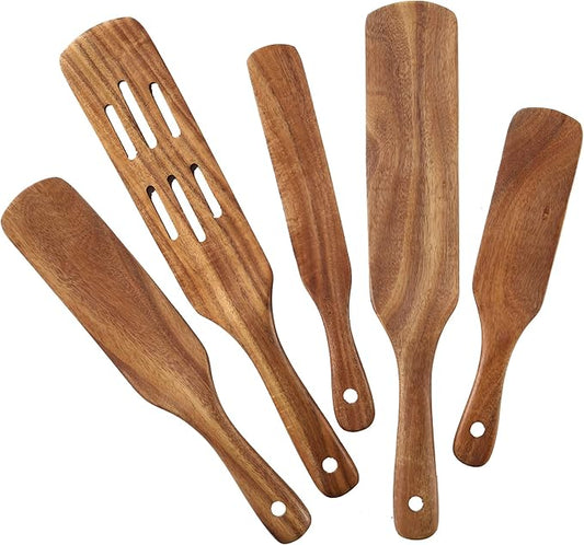 MESSON Wooden Spurtle Set, 5 Pcs Premium Wood Spurtles Kitchen Tools Wooden Spatula Spoons Utensils Set for Nonstick Cookware Instant Pot Cooking Baking by Messon