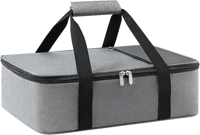 Insulated Casserole Carrier for Hot or Cold Food,Pie Carrier Bag Lunch Tote for Potluck Parties/Picnic/Cookouts, Fits 9"x13" Baking Dish,Grey