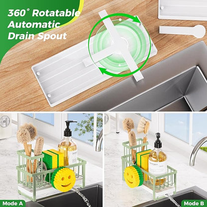 Sponge Holder for Kitchen Sink,Sink Caddy with Removable Dish Brush Holder,Self-Draining Kitchen Countertop Organizers and Storage Essentials,Soap Dispenser Organize and Home Decor-Green - Image 4
