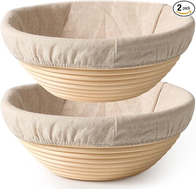 2 Pack Banneton Bread Proofing Baskets for Sourdough, 9 Inch Round Natural Rattan Proofing Basket for Dough Rising, Bread Proofing Bowl Sourdough Bread Baking Supplies for Home Bakers by BavifyBaking