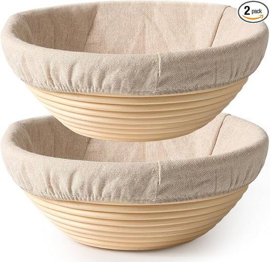 2 Pack Banneton Bread Proofing Baskets for Sourdough, 9 Inch Round Natural Rattan Proofing Basket for Dough Rising, Bread Proofing Bowl Sourdough Bread Baking Supplies for Home Bakers by BavifyBaking