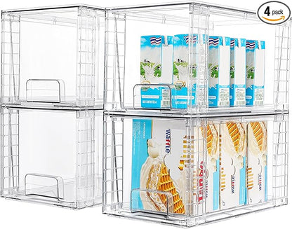 Vtopmart 4Pack Large Stackable Kitchen Pantry Storage Drawers, Clear Organizer Bins with Handles, Acrylic Drawer Organizers for Kitchen Pantry, Bathroom Undersink, Cabinet Organization and Storage by Vtopmart