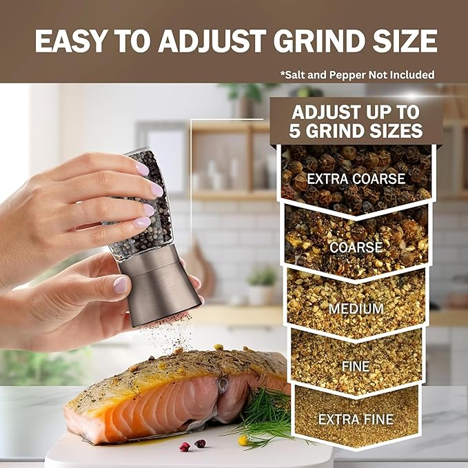 Home EC Original Gun Metal Bronze Salt and Pepper Grinder Set of 2 - Adjustable Ceramic Grinder - Glass Salt and Pepper Shakers With Funnel and Ebook - Spice Mill - Bronze Kitchen Accessories - Image 3