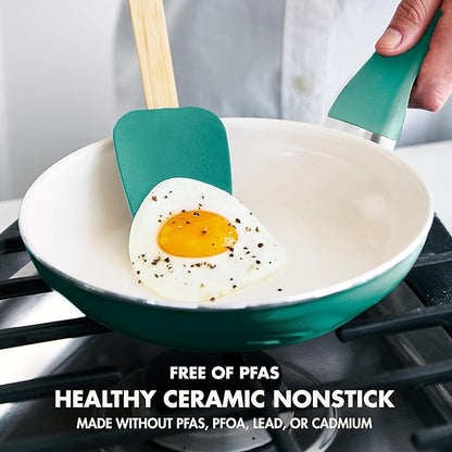 GreenPan Rio Healthy Ceramic Nonstick 8" Frying Pan Skillet and Silicone Spatula Set, Soft Grip Handle, Breaktfast Meal Set, PFAS-Free, Dishwasher Safe, Oven Safe, Turquoise - Image 2