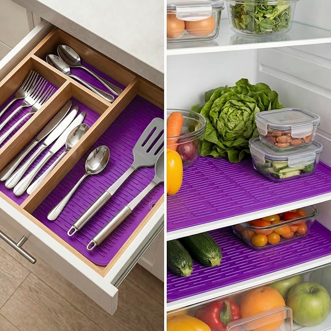MicoYang Silicone Dish Drying Mat for Multiple Usage,Easy clean,Eco-friendly,Heat-resistant Silicone Mat for Kitchen Counter or Sink,Refrigerator or Drawer Liner Purple XL 18 inches x 16 inches - Image 5