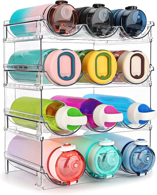 spospo Water Bottle Organizer for Cabinet, 4 Pack Water Bottle Organization and Storage Shelf, Plastic Water Bottle Holder Rack for Fridge, Kitchen, Desktop